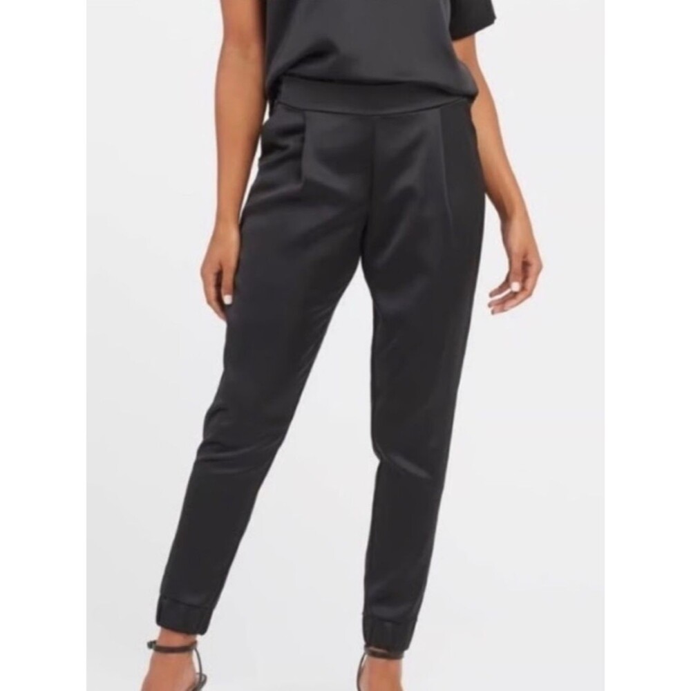 SPANX Black Satin Jogger Pants with Tapered Silhouette XS